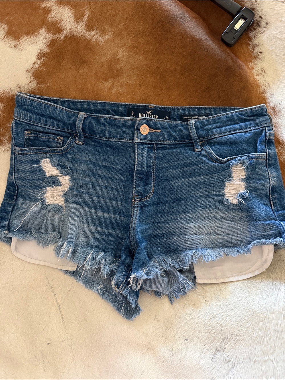 Hollister Medium Blue Distressed Frayed Denim Shorts